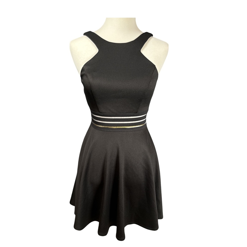 City Studio Fit &‎ Flare Dress Sz 5 Halter Sheer Metallic Waist Cocktail New